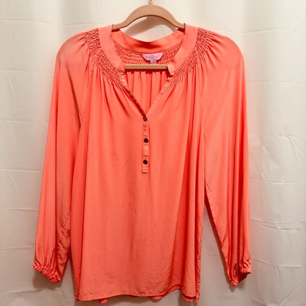 Lilly Pulitzer Elsa Silk Blouse, Size L, Peach